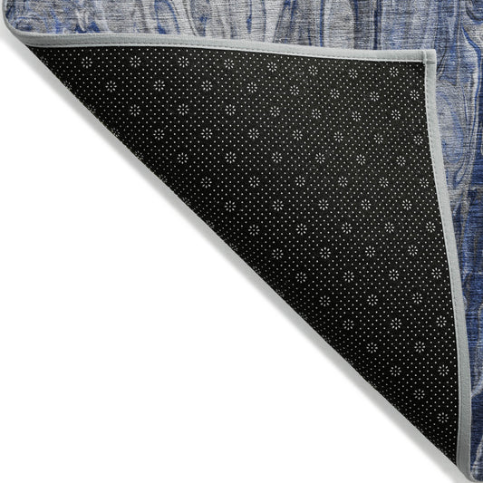 3' X 5' Denim Blue And Navy Blue Abstract Washable Indoor Outdoor Area Rug